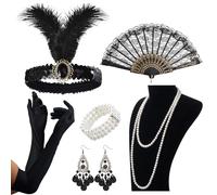 VEGCOO 6Pcs Accessoires Gatsby Costume Set ，Accessoire Année 20 Femme Charleston Accessoires Femme 1920 costume peaky blinders pour La Mascarade Halloween NoëL Carnaval (Style 2)