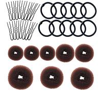 VEGCOO 8 Pièces Cheveux Donuts Chignons Épingle à Cheveux 10 Pcs Bande de Caoutchouc Noire 15 Pcs Épingle à Cheveux en Forme de U(Marron foncé)