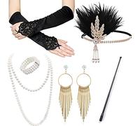 VEGCOO Accessoire Année 20 Femme，6Pcs Accessoires Gatsby Costume Set Charleston Accessoires Femme pour La Mascarade Halloween Noël (Or)