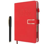 VEGCOO Agenda 2026, A5 Agenda Scolaire & Professionnel 365 Jours, Planificateur Journalier, Couverture Souple en PU Cuir + 400 Papier 80g/m² + Stylo à Bille, 21,5 x 14,5cm (Rouge)