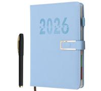 VEGCOO Agenda 2026, A5 Agenda Scolaire & Professionnel 365 Jours, Planificateur Journalier, Couverture Souple en PU Cuir + 400 Papier 80g/m² + Stylo à Bille, 21,5 x 14,5cm (Bleu)