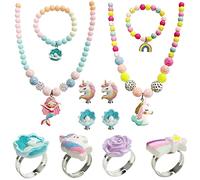 VEGCOO Ensemble de bijoux pour enfants filles : 2 colliers + 2 bracelets + 4 anneaux + 2 paires de boucles d'oreilles, colorées et mignonnes, pour filles, cadeaux de Noël, N0