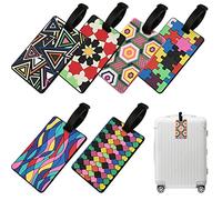 VEGCOO Étiquettes Valise, 6 Pièces Étiquettes Bagages Imperméables avec Graphismes Élégants pour Voyage (Motifs Géométriques)