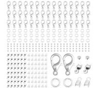 VEGCOO Lot de 1340 kits de création de bijoux, crochets pour bracelets, crochets fermoirs mousquetons avec anneaux ouverts, porte-clés clips, crochets pour bijoux, fabrication de colliers (argent1)