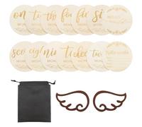 VEGCOO Lot de 16 cartes en bois pour bébé de 1 à 12 mois, 1 ailes photo avec 1 sac de rangement noir pour commémoration de croissance, cadeau de naissance, enregistrement de croissance