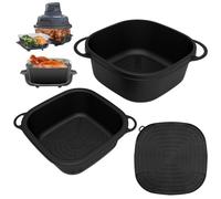 VEGCOO Lot de 2 doublures en silicone pour friteuse à air comprimé avec 1 dessous de plat en silicone pour Ninja Crispi, accessoires de friteuse à air, doublures réutilisables pour récipient de 4