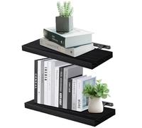 VEGCOO Lot de 2 étagères murales en bois de 40 cm - Noir - Installation libre - Peut être utilisée comme étagère murale de cuisine - Convient pour la salle de bain, la cuisine, le salon, le bureau, la
