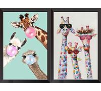 VEGCOO Lot de 2 kits de broderie au point de croix pré-imprimé 11CT pour adultes débutants, girafes et alpaga - Kit de couture à faire soi-même pour adultes et débutants - Décoration d'intérieur ou