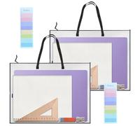 VEGCOO Lot de 2 pochettes A2 imperméables pour œuvres d'art, étui portefeuille transparent, fermeture éclair et poignée, sac de rangement pour affiches, dessins