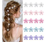VEGCOO Lot de 20 épingles à cheveux en forme de petites fleurs pour femme avec strass blancs et colorés, pour mariages, filles, fêtes (multicolore)