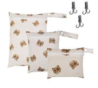VEGCOO Lot de 3 sacs à couches imperméables à motif d'ours - Sacs à couches réutilisables pour la natation, les voyages, le camping, la natation - Avec 3 crochets pour poussette