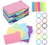 VEGCOO Lot de 300 cartes à onglets colorées avec 100 onglets d'index et 12 anneaux de classeur, cartes de révision lignées pour apprendre à faire et carnet de notes
