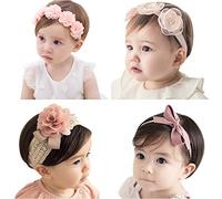 VEGCOO Lot de 4 Bébé Bandeaux, Bébé Filles Cheveux Bande de Cheveux, Enfants Comme Accessoire de Fête/Mariage/Photographie (Rose)