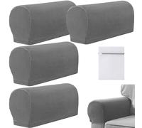 VEGCOO Lot de 4 housses d'accoudoirs extensibles en polyester doux avec sac à linge, housses antidérapantes pour protection de meubles pour canapé, fauteuil inclinable (gris)