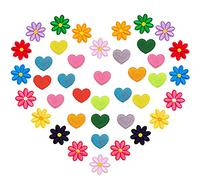 VEGCOO Lot de 40 patchs thermocollants, mini écusson brodé thermocollant, cœur et fleur patchs pour vêtements de couture, patchs thermocollants enfants adultes pour gilets, jeans, veste, t-shirt (A)