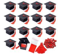 VEGCOO Lot de 50 boîtes de bonbonnière pour diplôme avec touche et frange, porte-dragées et cartes