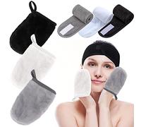 VEGCOO Lot de 6 Bandeau Maquillage Cheveux, Gant Démaquillant lavable Microfibre, Lavable Bandeau Serre-Tête Scratch Noir Pour Spa Yoga Sport Se Maquiller Soins du Visage