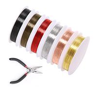 VEGCOO Lot de 6 rouleaux de fil de cuivre nu pour la fabrication de bijoux, résistant au ternissement, avec mini pince, calibre 26 (0,4 mm)