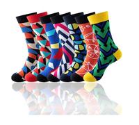 VEGCOO Lot de 7 paires de chaussettes colorées et amusantes pour homme, en coton peigné, chaussettes d'équipage amusantes, chaussettes décontractées et funky pour homme, Taille 6-11