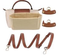 VEGCOO Lot de Organiseur et Bandouliere pour Sac Longchamp, Mini Organiseur De Sac, Courroie à Boucle Réglable, Pas de Perforation, Organiseurs Multi-Poches en Feutre (Kaki - NO Zippé)