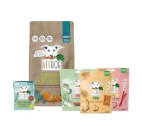 VEGDOG Green Power Paquet de dégustation avec nourriture complète hypoallergénique et collations, paquet pour débutants avec Green Crunch, nourriture humide pour adultes dans Tetra Pak ainsi que des