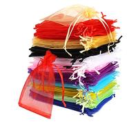 Vegena 100 Pièces Sacs-Cadeaux en Organza, 13 x 18 cm Sac Pochette Organza avec Cordon de Serrage, 10 Couleurs pour Bijoux de Pochettes de Bonbons, Sacs-Cadeaux de Faveur de Noël