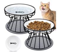 Vegena 2 Pièces Gamelle Chat Surélevée, Gamelle Chat en Céramique, Gamelle Chat Anti Vomissement, Gamelle pour Chat Surélevée avec Tapis Antidérapant, Gamelle pour Chats et Petits Chiens