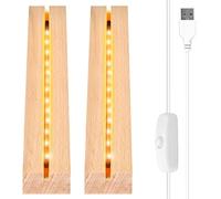 Vegena 2 Pièces Socle Lumineux Led Bois, Base Led Lumineuse Support LED avec Interrupteur Usb pour Affichage De Bureau Boule De Cristal Plaque Acrylique (24cm de Long, Blanc Chaud)