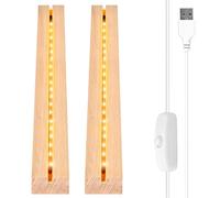Vegena 2 Pièces Socle Lumineux Led Bois, Base Led Lumineuse Support LED avec Interrupteur Usb pour Affichage De Bureau Boule De Cristal Plaque Acrylique (30cm de Long, Blanc Chaud)