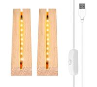 Vegena 2 Pièces Socle Lumineux Led Bois, Base Led Lumineuse Support LED avec Interrupteur Usb pour Affichage De Bureau Boule De Cristal Plaque Acrylique (20cm de Long, Blanc Chaud)