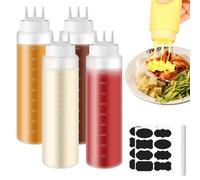 Vegena 4 Pièces Bouteille À Sauce 1000ml avec 3 Buses De Pulvérisation, Autocollant et Échelle pour Condiments, Ketchup, Huile d'olive