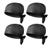Vegena 4 Pièces Calot Cuisine, Toque de Chef Cuisinier Noir, Chapeau Cuisine Unisexe Ajustable en Polycoton pour Homme et Femme pour Restaurants, Cuisines, Boulangeries, Cafés