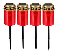 Vegena 4 Pièces Lumière Funéraire LED, Bougie LED Cimetière, Lanterne Funéraire LED Lanterne Bougie Énergie Solaire Bougie Funéraire LED Avec Tige De Support Lampe Funéraire Lampes Solaires(Rouge)