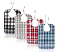 Bavoir Adulte 4 pièces, Bavoir pour Adulte Imperméable, Bavoir pour Adultes avec Attrape-Miettes Protection de Vêtements pour Femme Homme Personnes Âgées et Handicapées