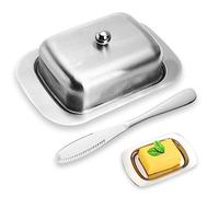 Vegena Beurrier en Acier Inoxydable: 1 Pièce Beurrier Acier Inoxydable avec Couvercle, Cloche à Beurre Boîte de Conservation pour Beurre, Fromage et Desserts (18,5 x 12,2 x 6,8 cm)