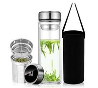 Vegena Bouteille À Thé, 1000 Ml Bouteille À Thé En Verre À Double Paroi, Bouteille De Thé En Verre, Théière Idéale Comme Cadeau De Thé - Durable, Réutilisable Et Écologique