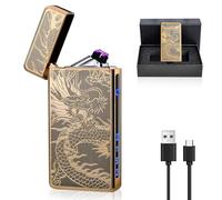 Vegena Briquet Arc Électrique, Briquet Electrique Double Arc avec LED Indicateur, Briquet Electrique Rechargeable USB, Briquet sans Flamme Briquet Personnalisé pour Bougies Grill(Dragon)