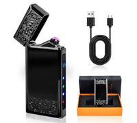 Vegena Briquet électronique USB - Sans flamme - Rechargeable par USB - Écran tactile - Coupe-vent - Double arc - Idée cadeau (noir)