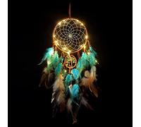 Vegena Capteur de Rêvess en Plumes, Attrape Rêve Lumineux Fait Main Mobiles Attrape-Rêves Rétro Romantique Décor pour Chambre Maison Décoration Tenture Murale Mobile Decoratif Filles Enfants Cadeau (Bleu)