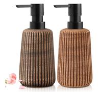 Vegena Distributeur De Savon En Céramique: 2 Pièces Vintage À Rayures, Distributeur De Savon Liquide Rechargeable, Tête De Pompe Facile À Presser, Pour Salle De Bain Et Cuisine (8x8x14cm Beige 400ML)