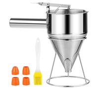 Vegena Entonnoir à piston, en acier inoxydable, 1,2 l, distributeur de pâte à crêpes, doseur de pâte en acier inoxydable avec 4 buses en silicone, entonnoir à liqueur, entonnoir de cuisine pour