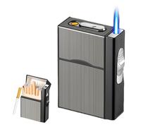 Vegena Étui à cigarettes avec briquet, étui à cigarettes étanche tempête, coupe-vent, briquet à gaz, rechargeable USB, peut contenir 20 cigarettes