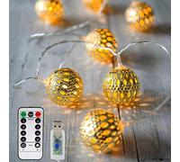 Vegena Guirlande lumineuse LED Marocaine 3M 20 LED USB 8 Modes de Lumières avec Télécommande Boules Argentées Style Oriental Marocain