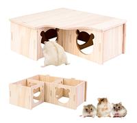 Vegena Hamster Maison d'angle - 3 chalets en bois pour hamster, maison de hamster, cachette en bois, décoration pour gerbilles, degus, souris à maquereau, hamsters nains (22,5 x 17,8 x 8 cm)