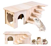 Vegena Hamster Maison d'angle,Maison de hamster en bois avec escaliers, maison de hamster, cachette en bois, cage de hamster, souris à maquereau, hamsters nains (27x15x10.5 cm)