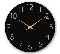 Vegena Horloge murale en bois - 30 cm - Sans bruit de tic-tac - Grande moderne - Pour salon, cuisine, maison, chambre à coucher, bureau - Noir