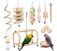 Vegena Jouet Perroquet 13 Pièces, Jouets pour Oiseaux Perchoir Perroquet en Bois Naturel, Jouets pour Oiseaux Escalade Perché Jouets à Mâcher Utilisé pour Les Petites Perruches Cockatiels