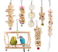 Vegena Lot de 7 Jouets pour Oiseaux, Bois Pieds Perchoirs, Échelles, Escalade Perché pour Oiseaux, Oiseaux Jouets Perroquets, Perruches, Perruches, Aras