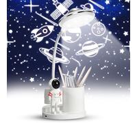 Vegena Lampe de bureau LED pour enfants - Lampe de chevet avec porte-stylo et projection - Protection des yeux - Rechargeable - Intensité variable - Pour la lecture d'étude