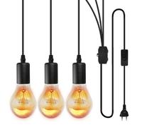 Vegena Lampe Suspendue Avec Prise Et Interrupteur, Suspension De Lampe, Suspensions E27, Plafonnier À 3 Ampoules Idéal Pour L'Éclairage De Plafond Des Tables À Manger, Cuisines, Lofts, Chambres